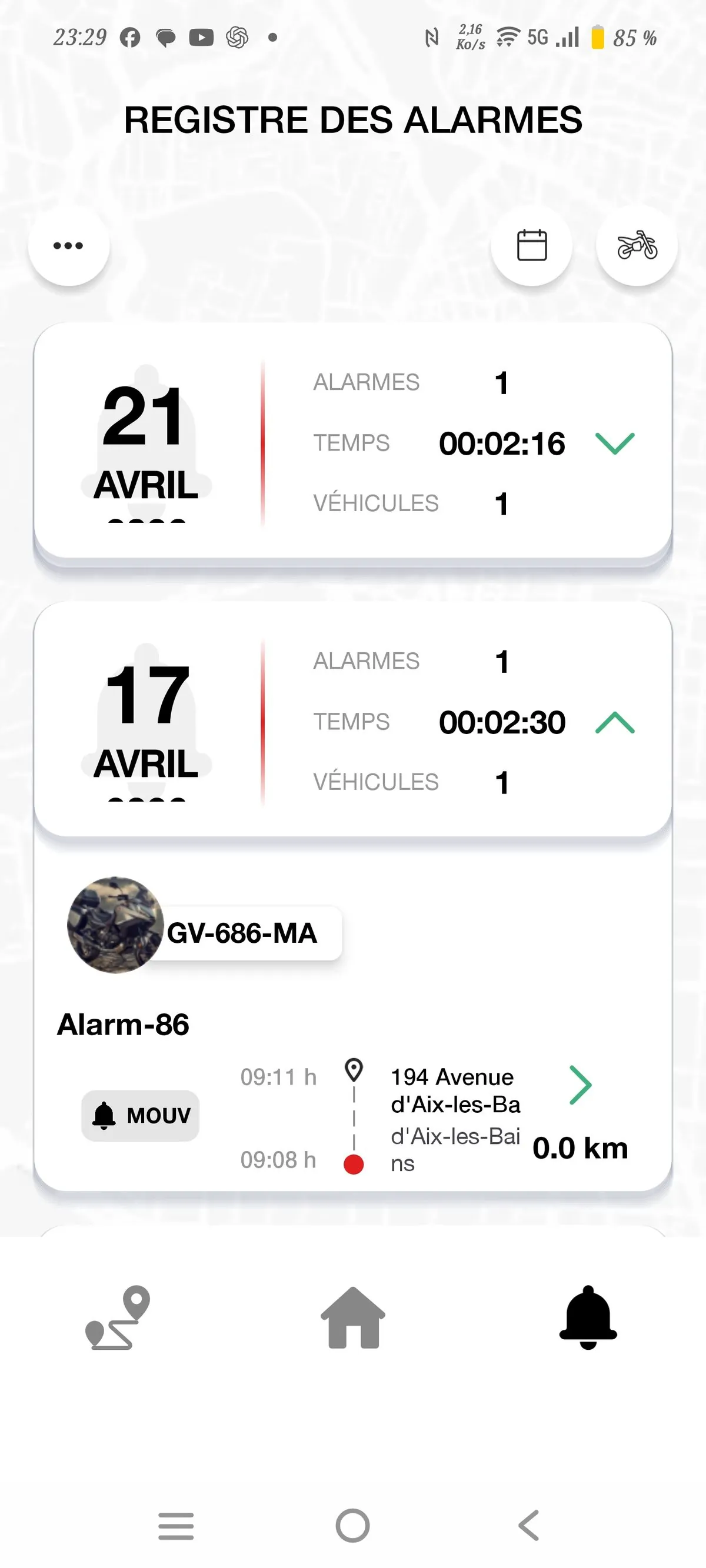 Trajet enregistré par le tracker GPS Komobi le 21 avril 2026
